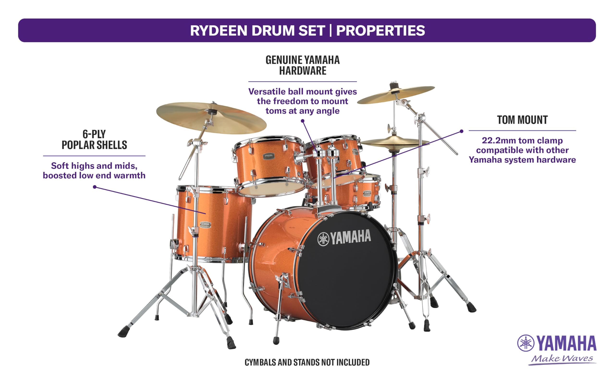 Amazon.com: Yamaha Rydeen 5-Piece Drum Set With 22